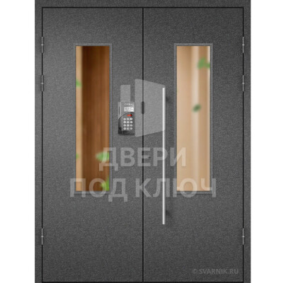 Двустворчатая дверь черного цвета с порошковым окрасом ДПК-13838